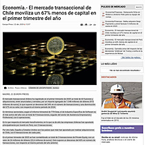 Economa.- El mercado transaccional de Chile moviliza un 67% menos de capital en el primer trimestre del ao